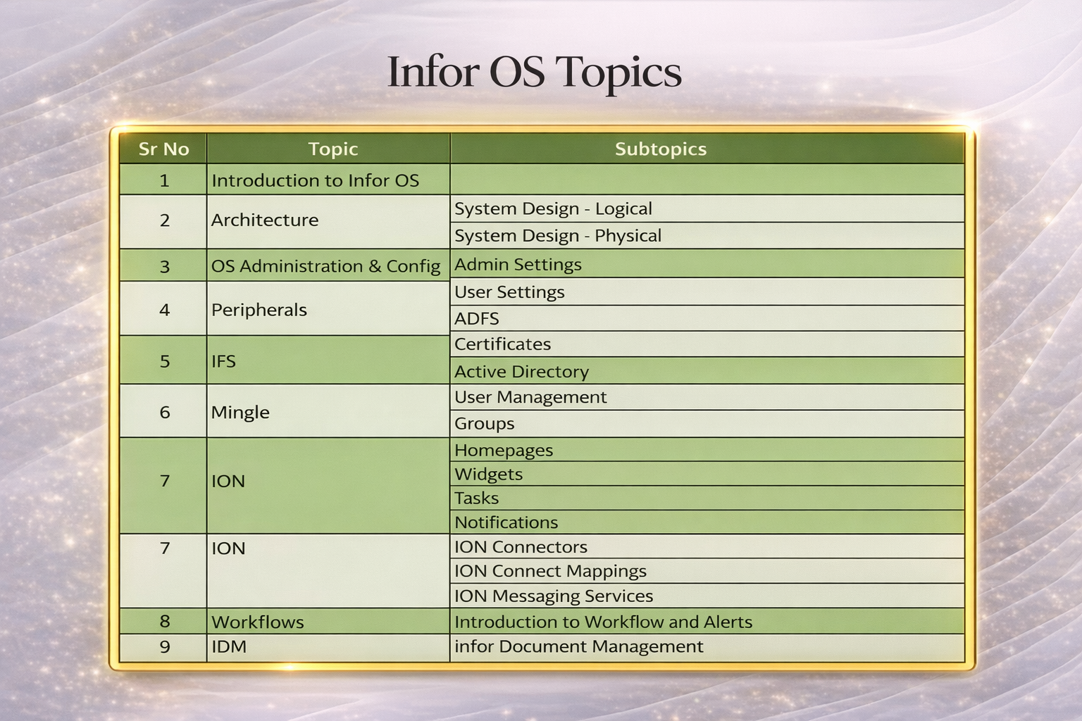Infor OS Topics
